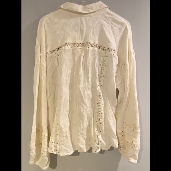 FREE PEOPLE Summer Stars Button down Top in Ivory L NWOT - Picture 6 of 10